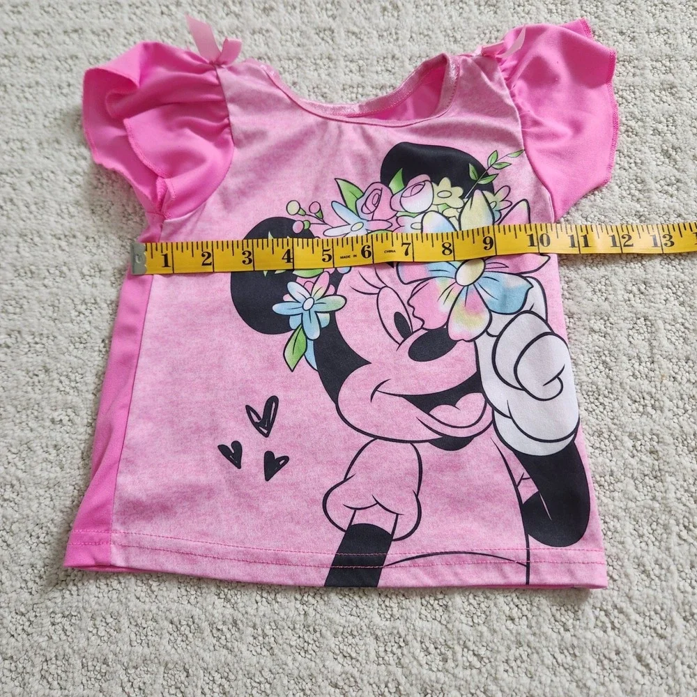 Disney Junior Minnie Mouse Pajama Set Girls 2T Pink Tie‎ Dye Floral Hearts